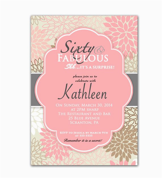 pink 60th birthday invitation sixty and