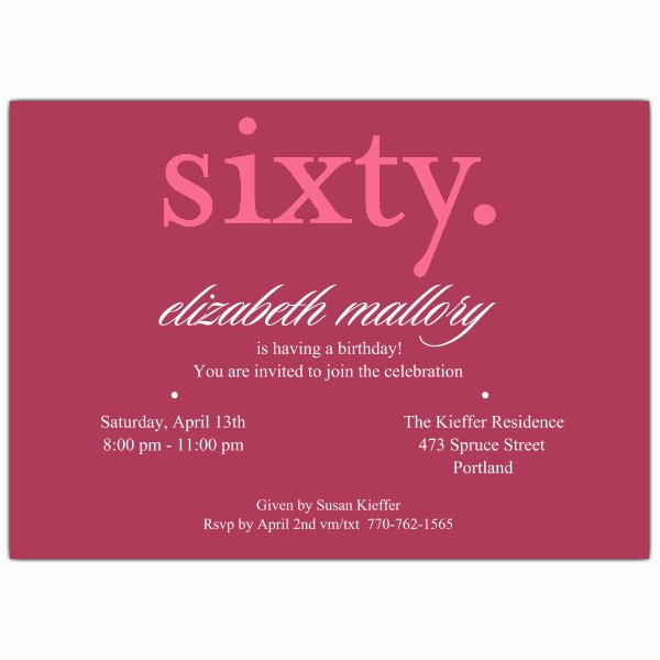 sixty pink 60th birthday invitations p 610 75 157p