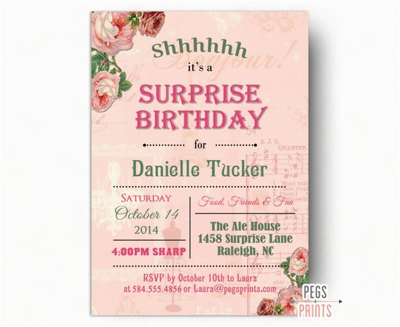 shabby chic surprise party invitation