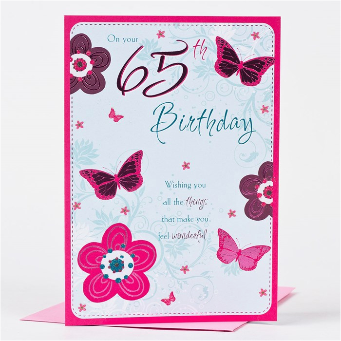 65th Birthday Cards Free 65th Birthday Card Pink butterflies Only 59p