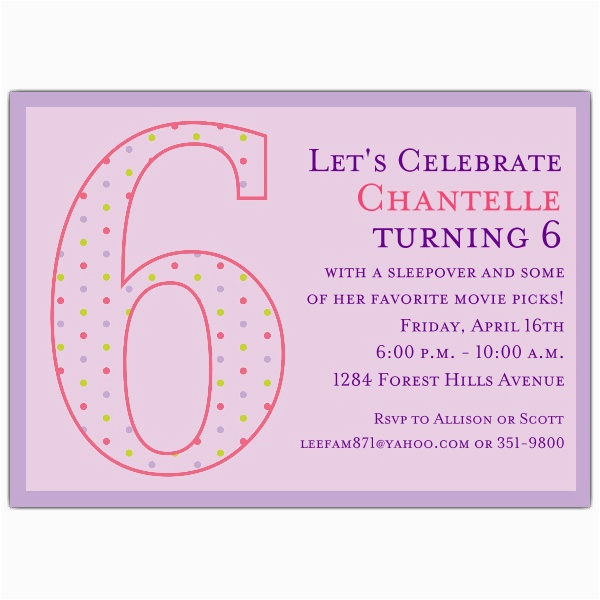 6th Birthday Party Invitation Wording 6th Birthday Girl Dots Invitations Paperstyle