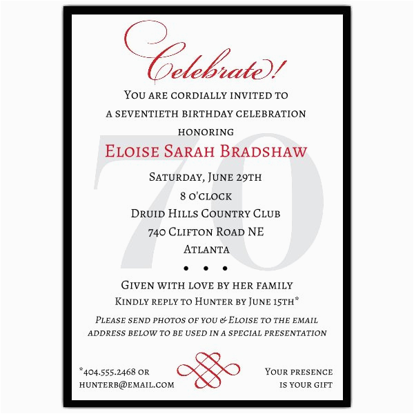 classic 70th birthday celebrate party invitations p 607 57 70c