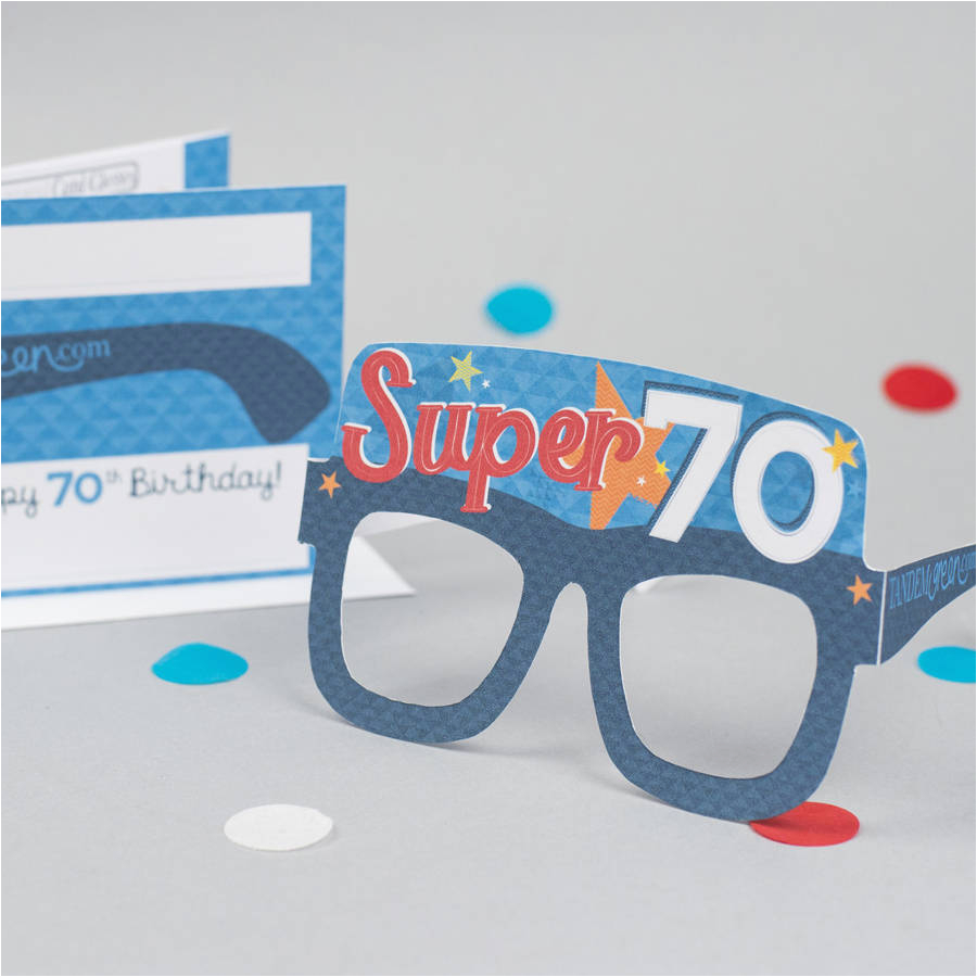 70th birthday card glasses for him