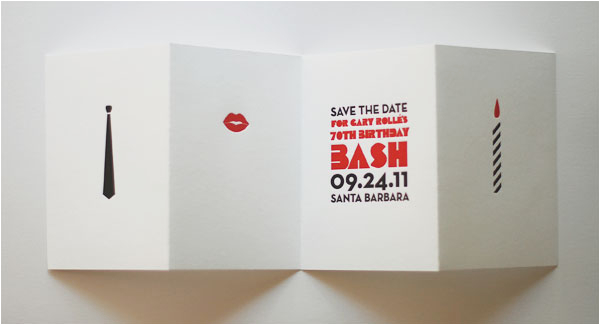 1960s inspired save the dates for a 70th birthday party