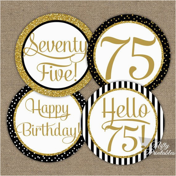 75th birthday cupcake toppers black gold