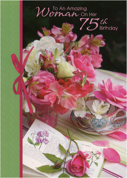 amazing woman flowers on table 75th 1 card 1 envelope