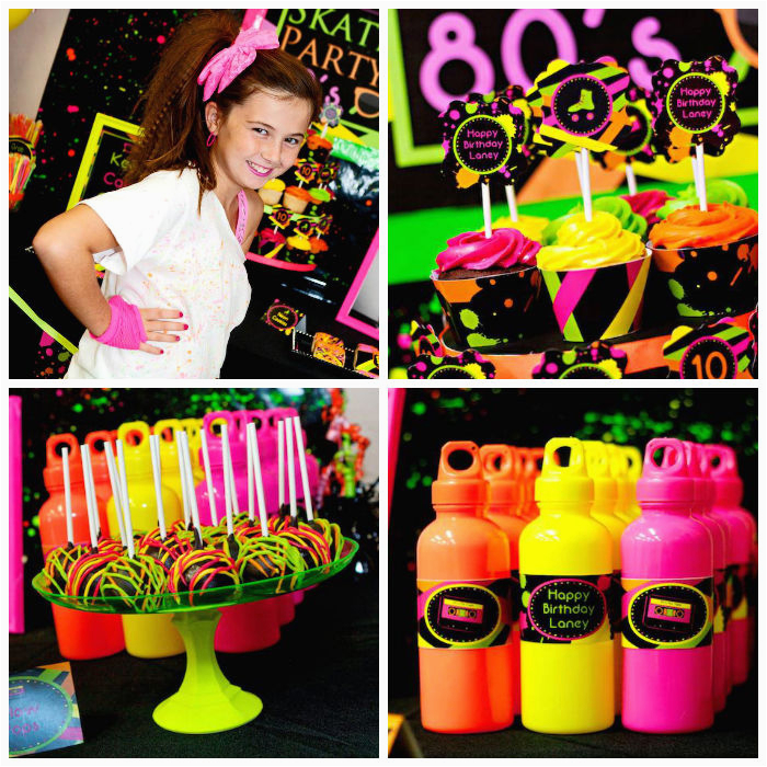 neon 80s skate themed birthday party