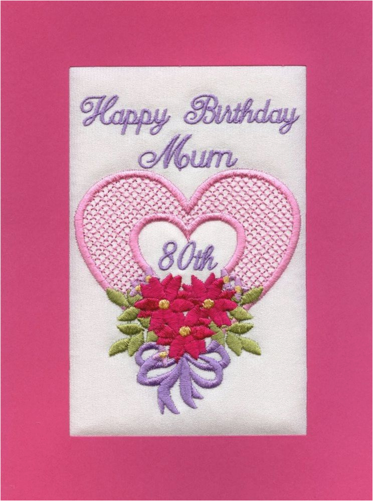 embroidered personalised mum 80th birthday greeting cards