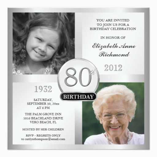 silver 80th birthday invitations then now photos 161280060878194095