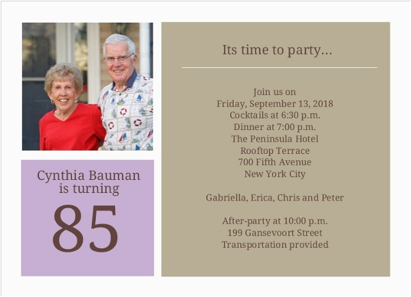 simple squares 85th birthday invitation