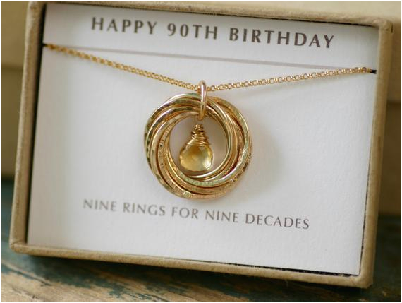 90th birthday gift for her citrine necklace gold grandmother