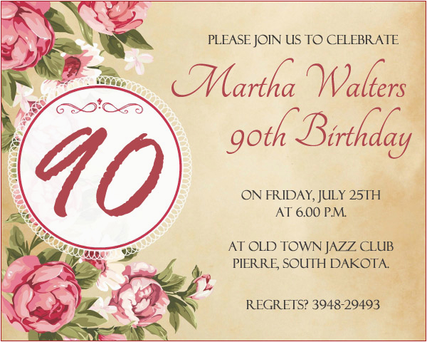 90th birthday invitation wording