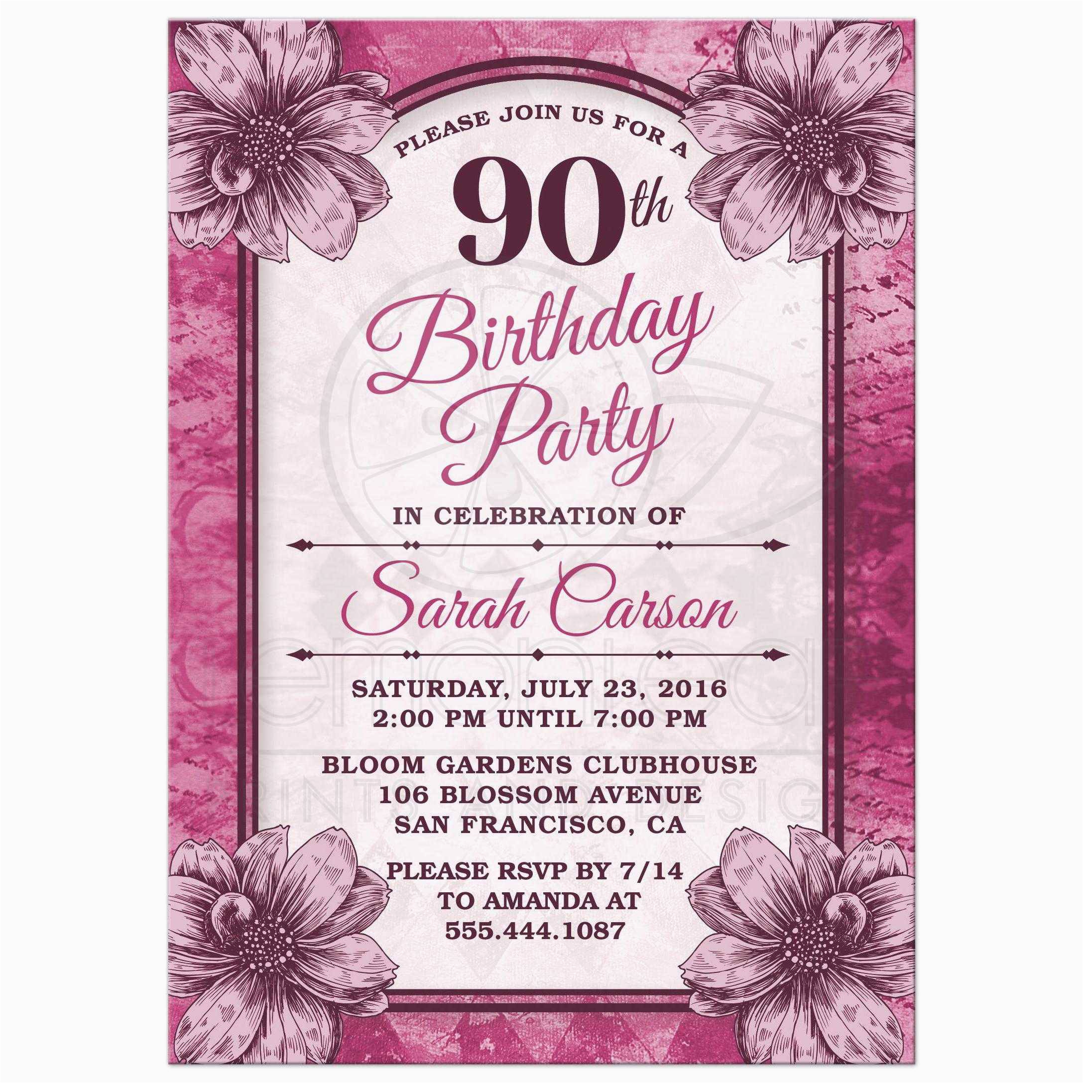 90th Birthday Invitations Free BirthdayBuzz