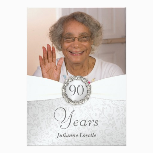 90th birthday photo invitations silver white 161229327957322826
