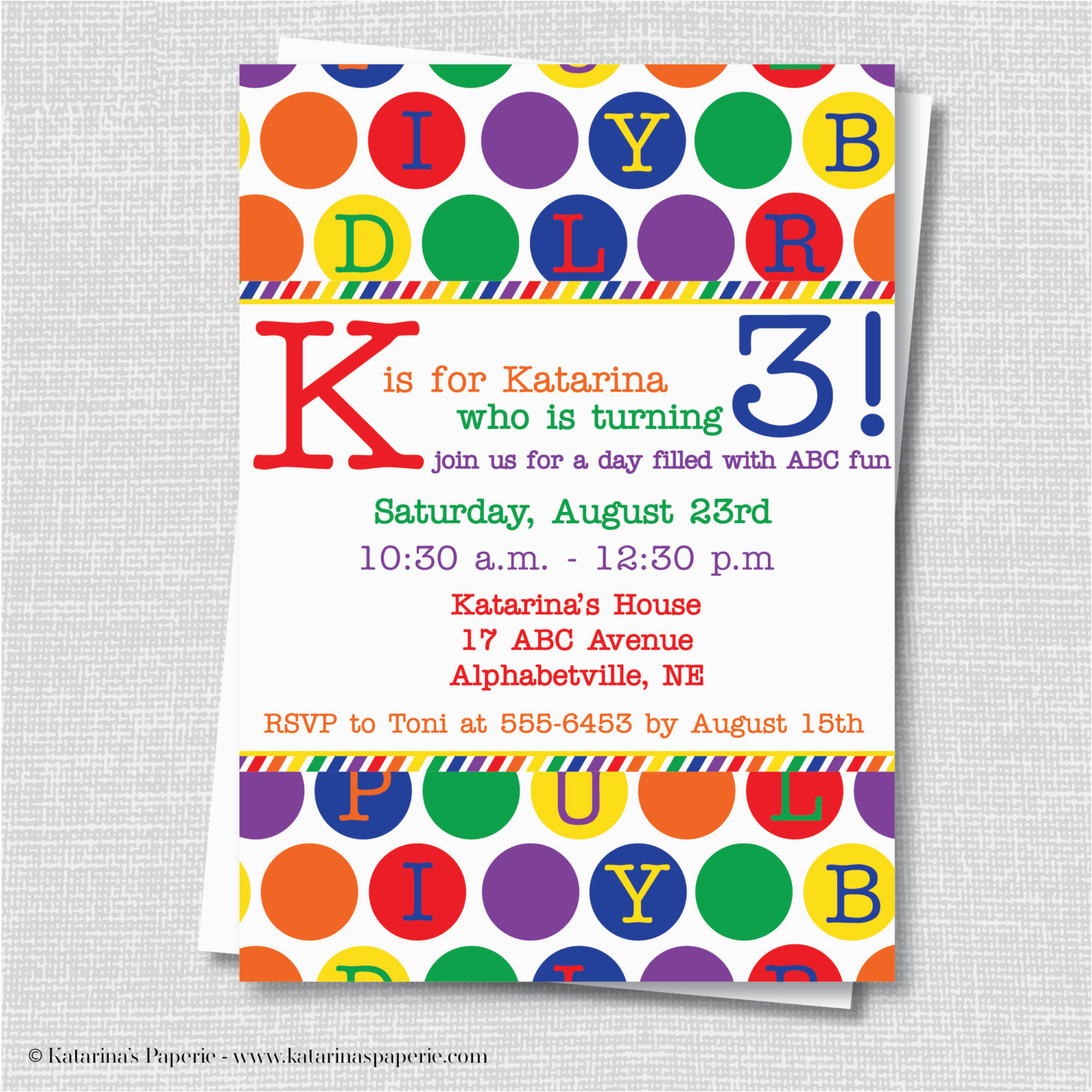 abc birthday party invite rainbow