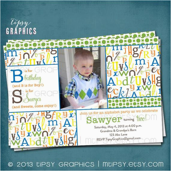 alphabet birthday party abc photo card 2