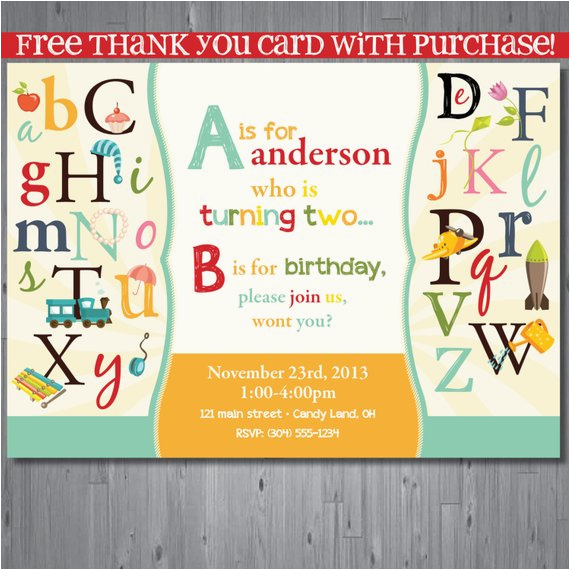 items similar to abc birthday invitation first birthday