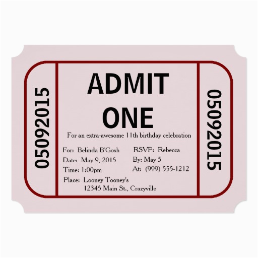 admit one ticket birthday party invitation 256468822481220850