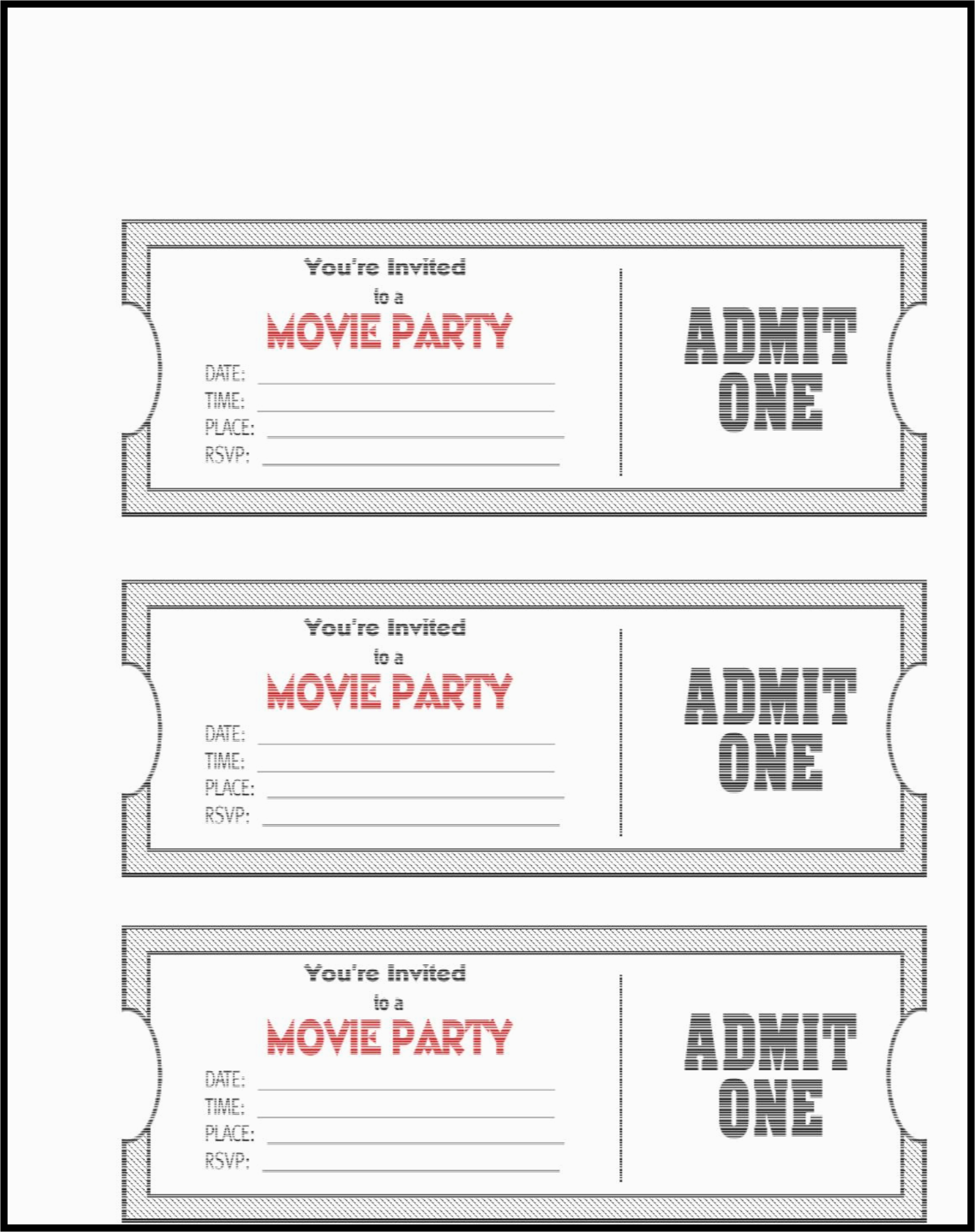 admit one birthday invitations printable admit one ticket