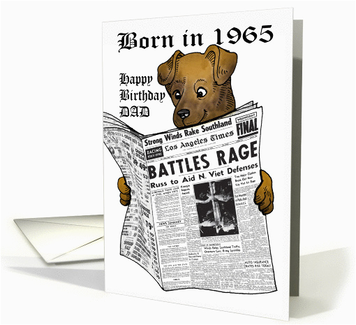 born in 1965 newspaper with dog reading for dad card 376270