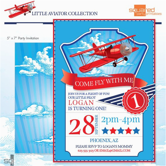 aviator printable birthday party invitation red