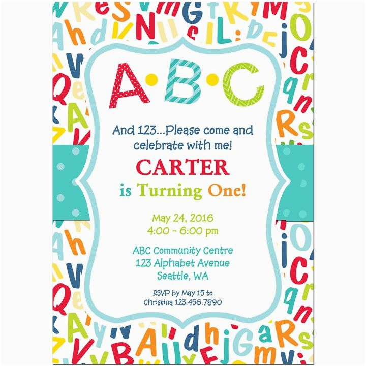 abc 123 birthday party invitation abc pinterest