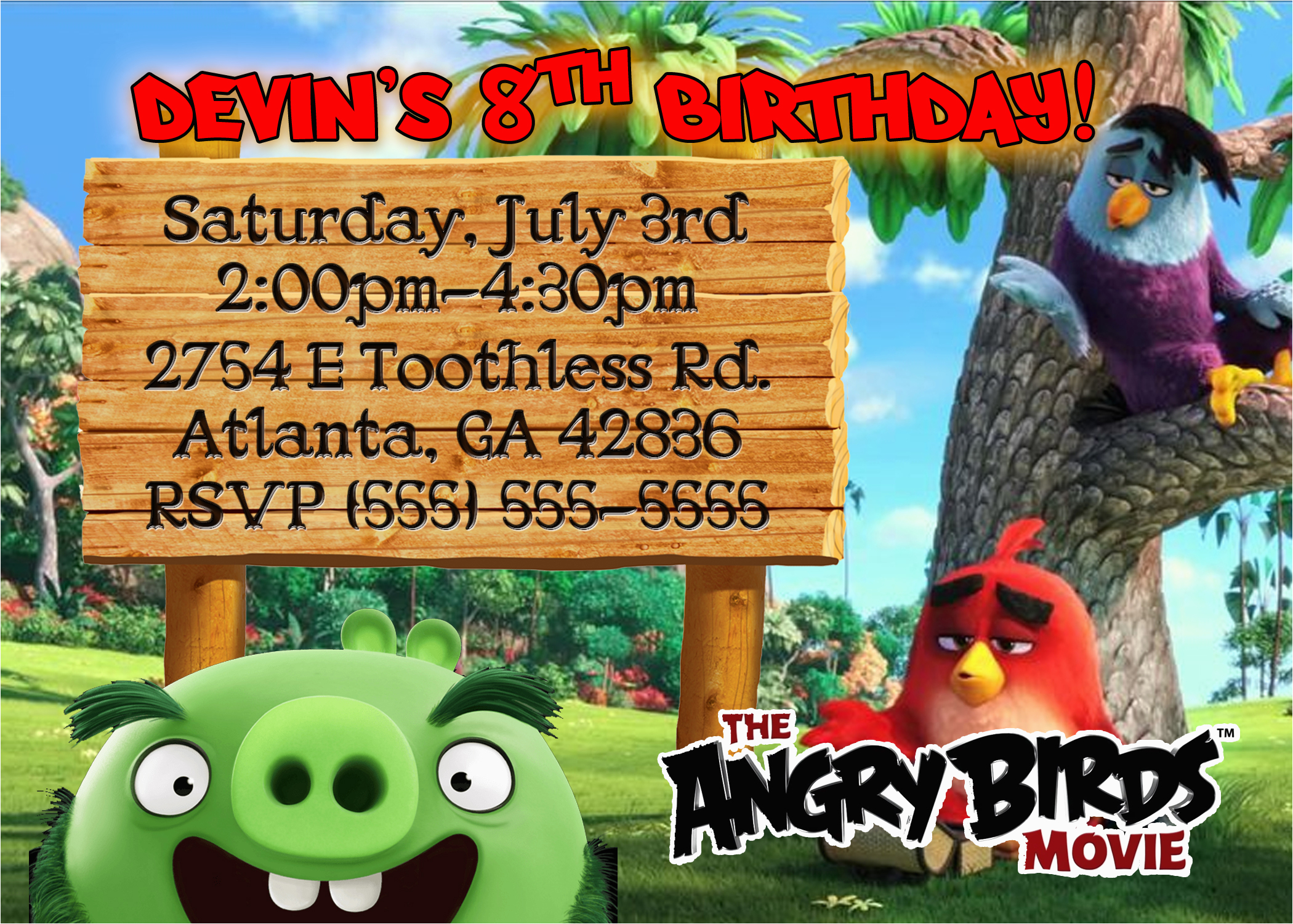 angry birds birthday invitation