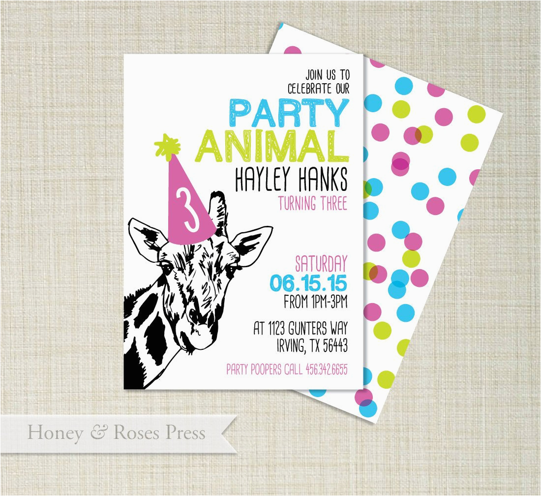 party animal birthday invitation girl