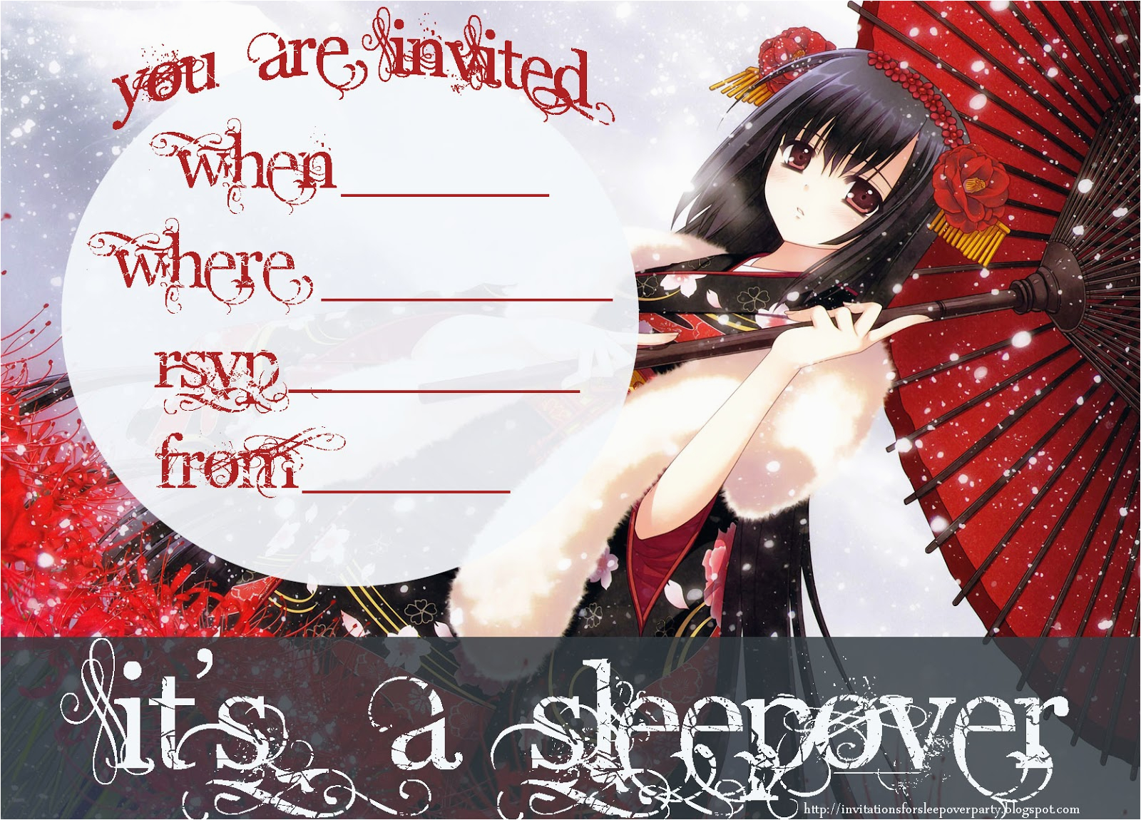 japanese anime party invitations to