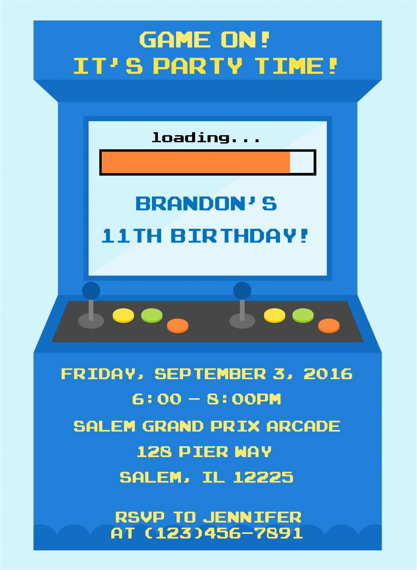 arcadevideo game birthday invitation digital file you print