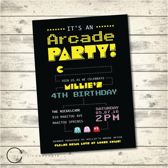 Arcade Birthday Party Invitations Arcade Birthday Party Invitation Pacman by Carlisleconcepts