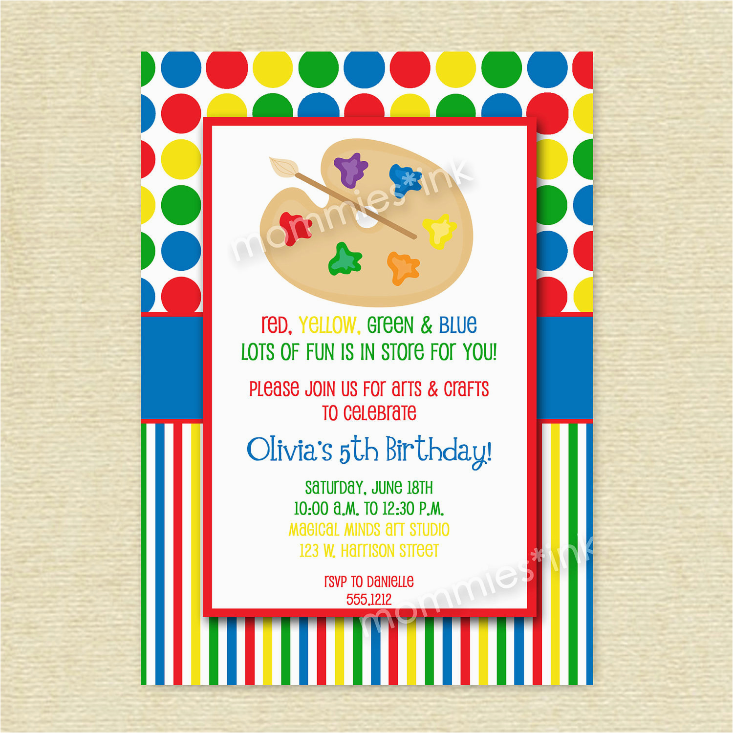 arts and crafts birthday party invitation art party by