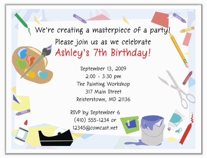 arts and crafts birthday party invitations arts and