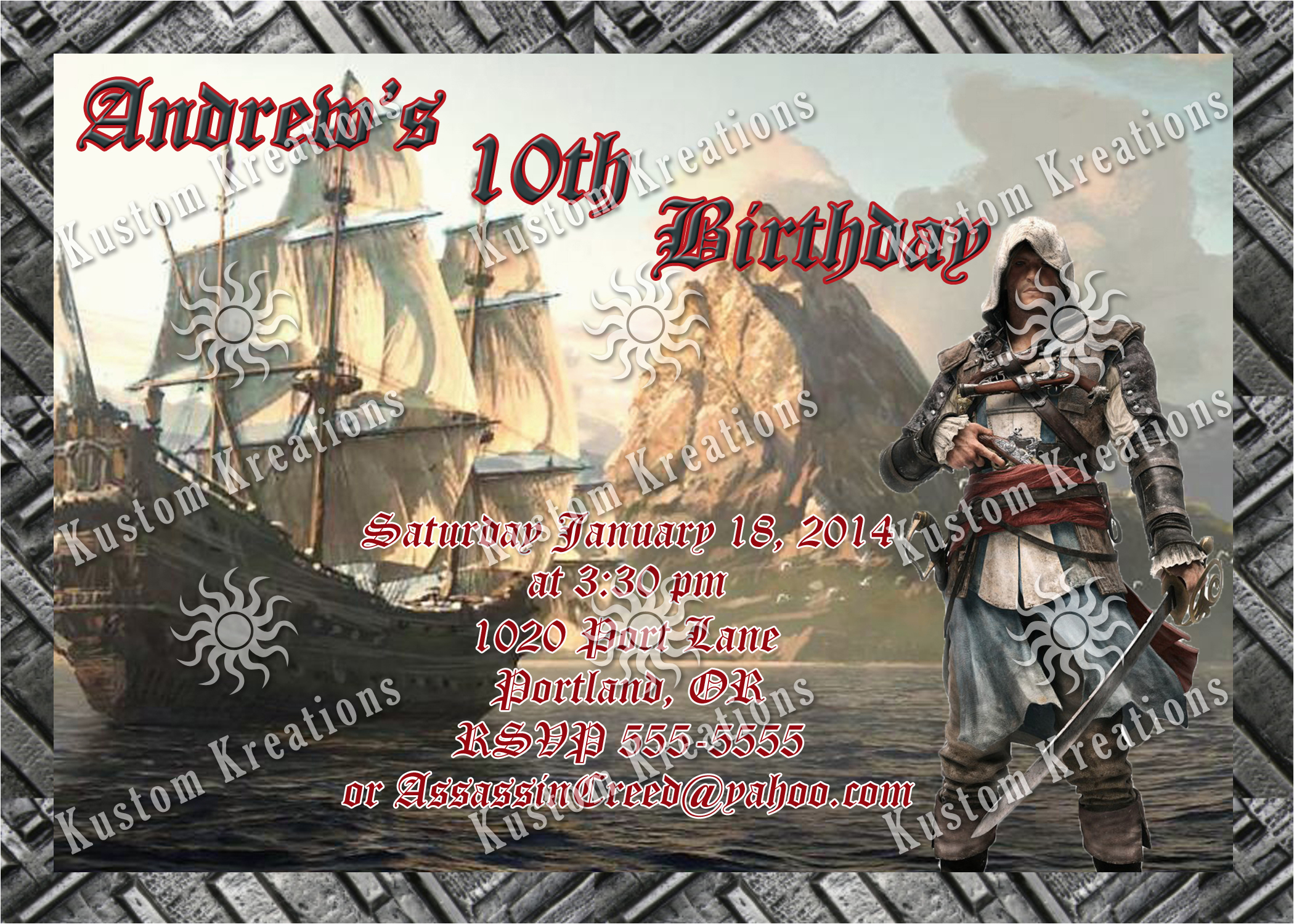 assassins creed birthday invitation