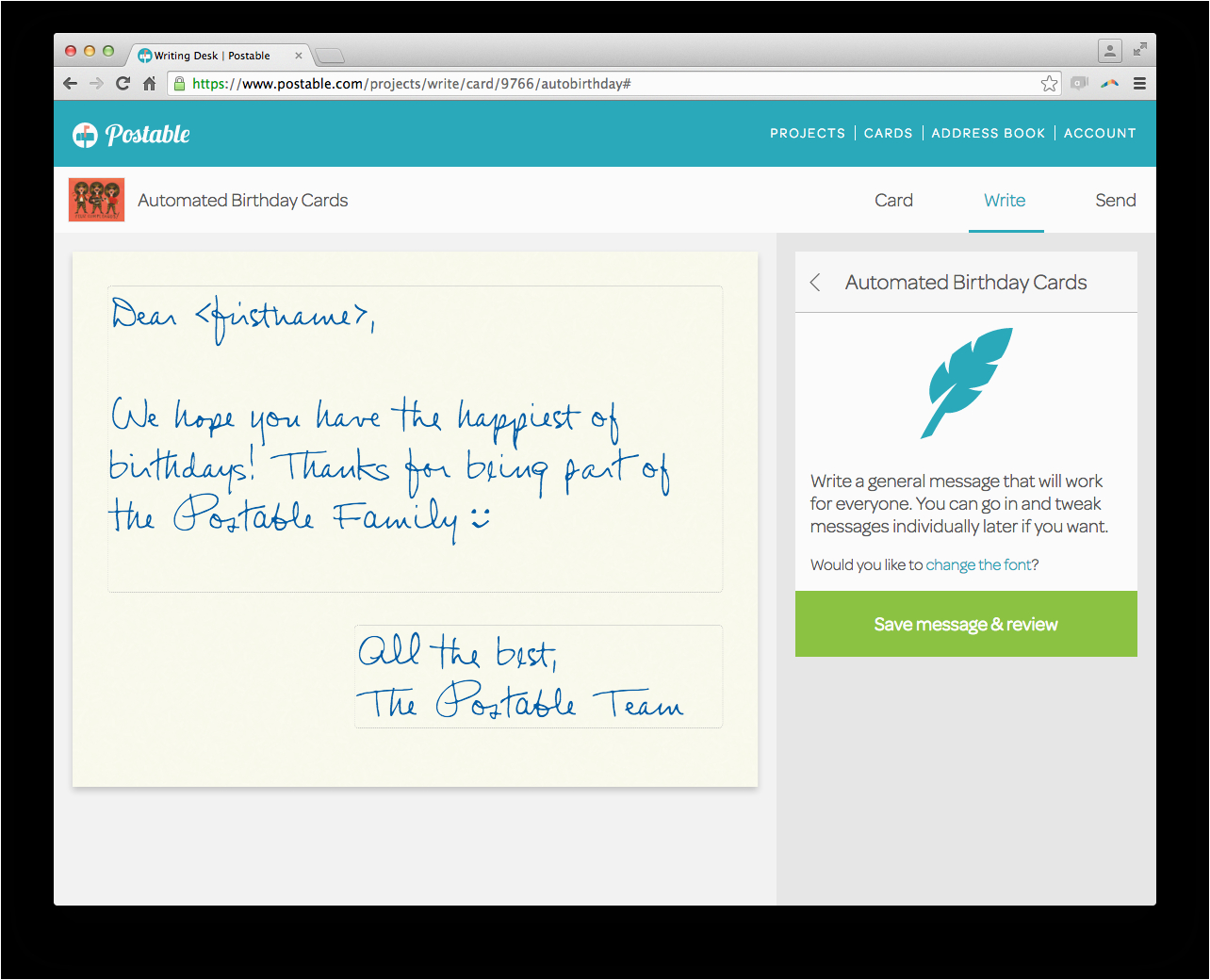 how to send automated birthday cards with postable