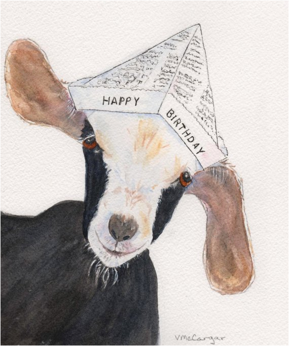 birthday goat card watercolor print card