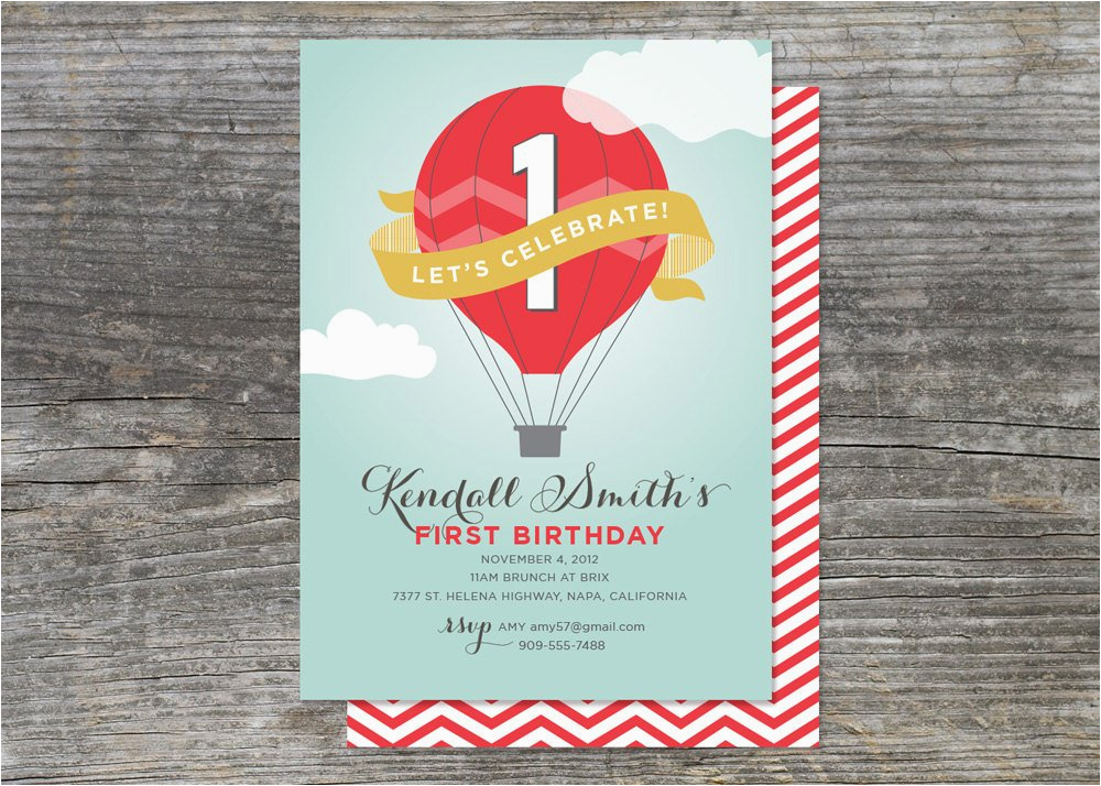 hot air balloon birthday party invitation up by