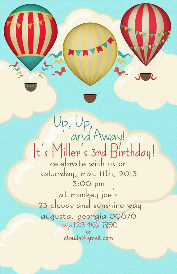 hot air balloon birthday party invitations