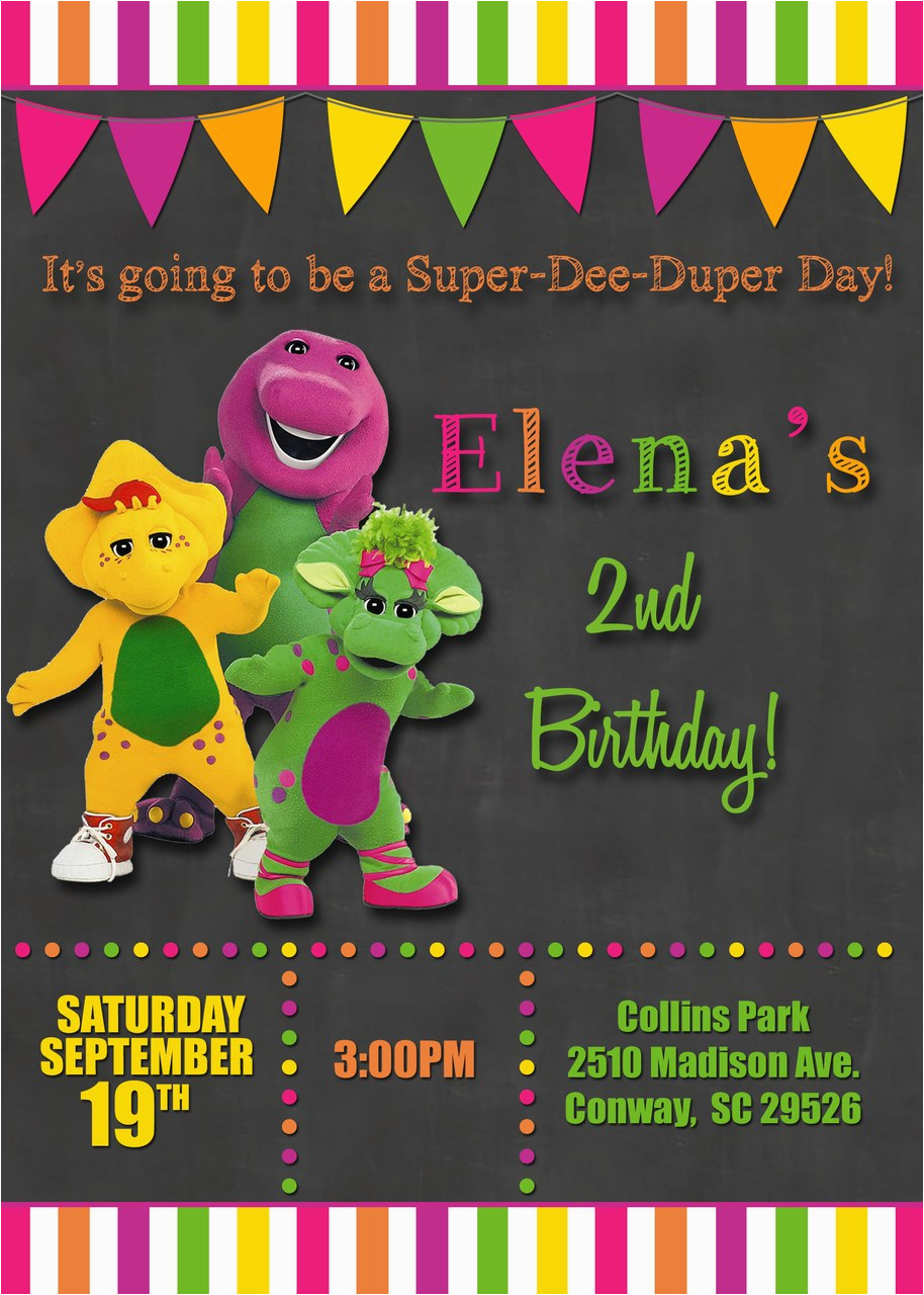 chalkboard barney birthday party invitations
