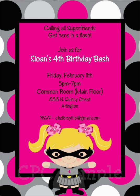 batgirl superhero birthday invitations p 1298