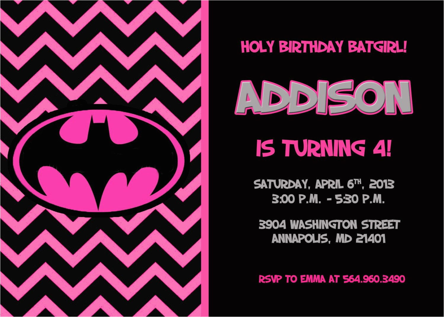 batman batgirl birthday party invitation