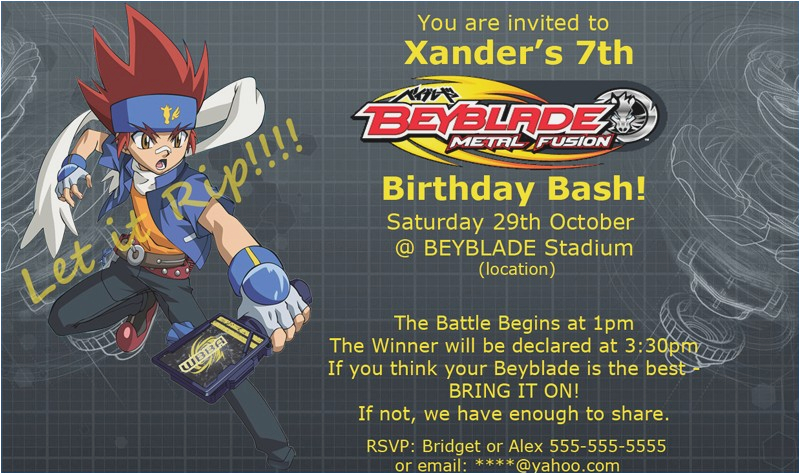 Beyblade Birthday Invitation Template Beyblade Birthday Card Printable