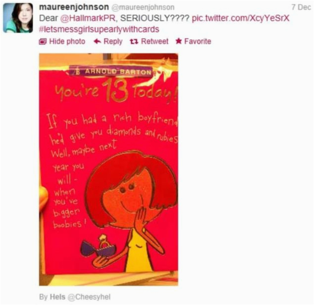 outrage at hallmark birthday card for 13 year old girls