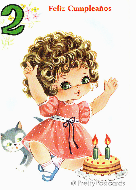 vintage birthday card for a big eyed girl 2 years old