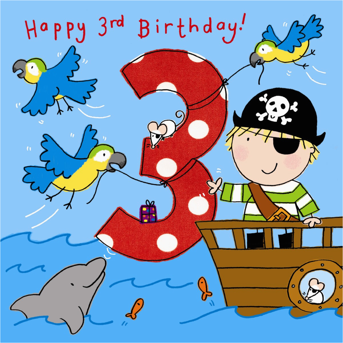 age 3 boys pirate birthday card 1038 p
