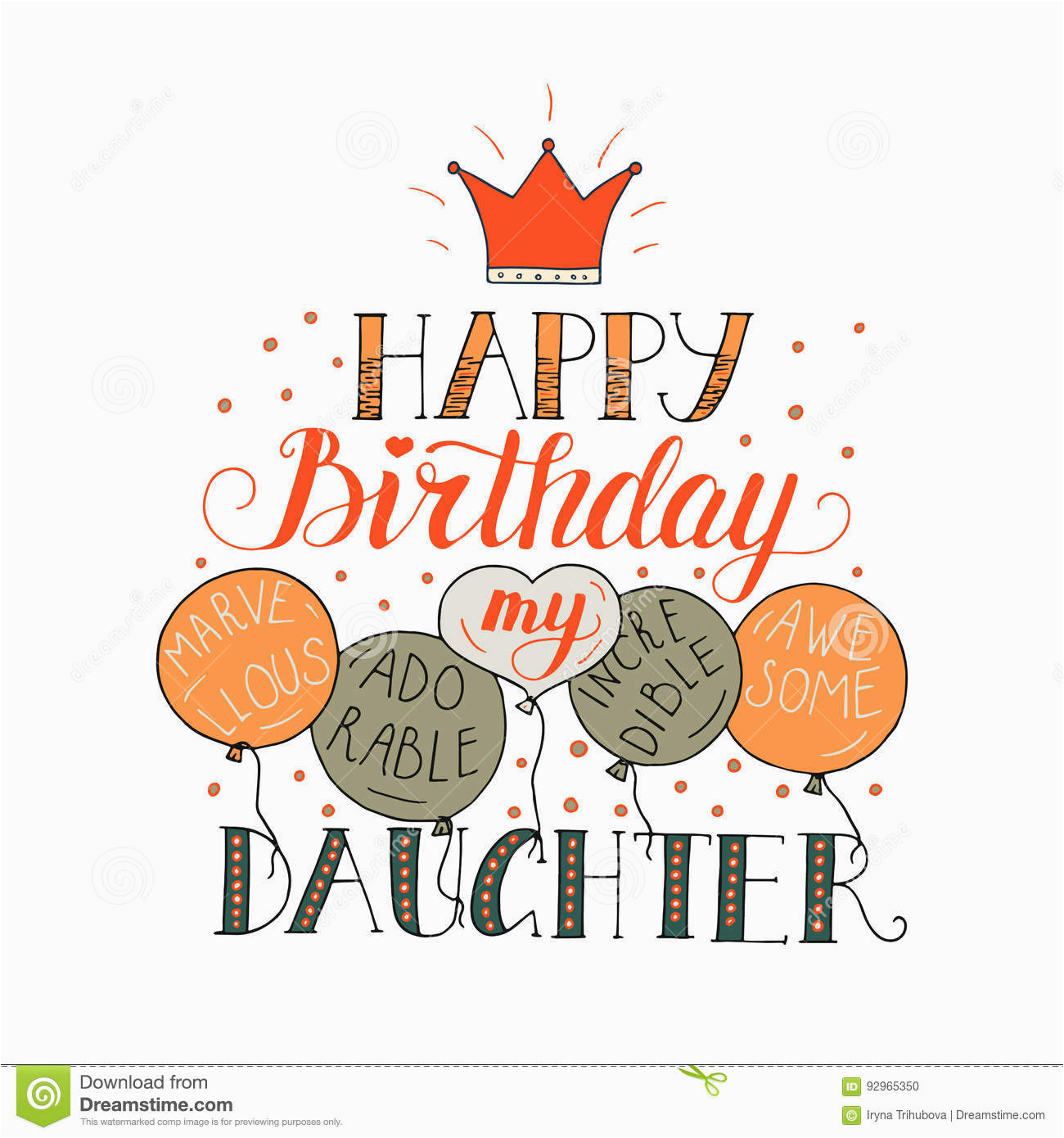 stock illustration color vector birthday card daughter unique lettering poster phrase happy my marvellous adorable incredible image92965350