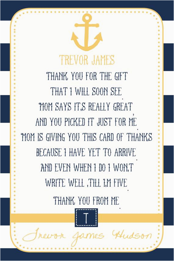 nautical baby shower thank you card you print 4x6 or 5x7