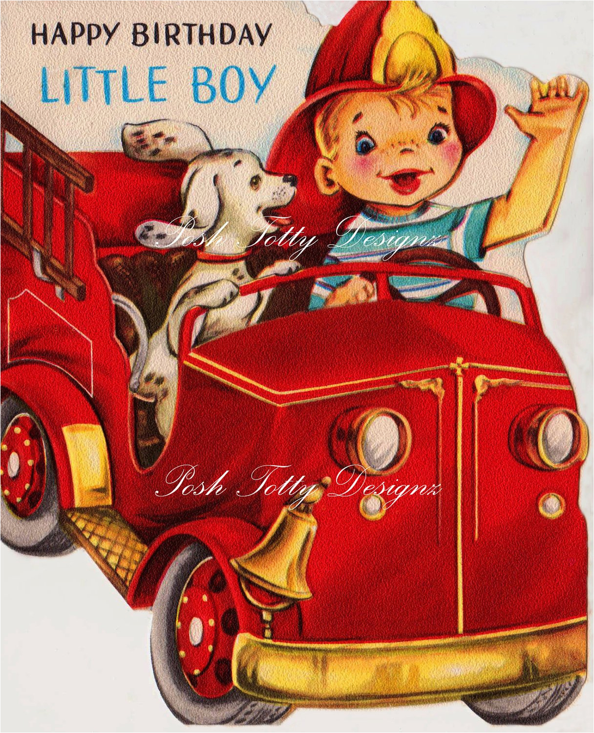 1950s happy birthday little boy fire chief vintage greetings