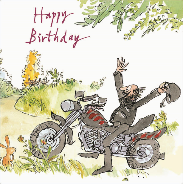 kcws364563 quentin blake motorbiker happy birthday greeting card square humour range cards