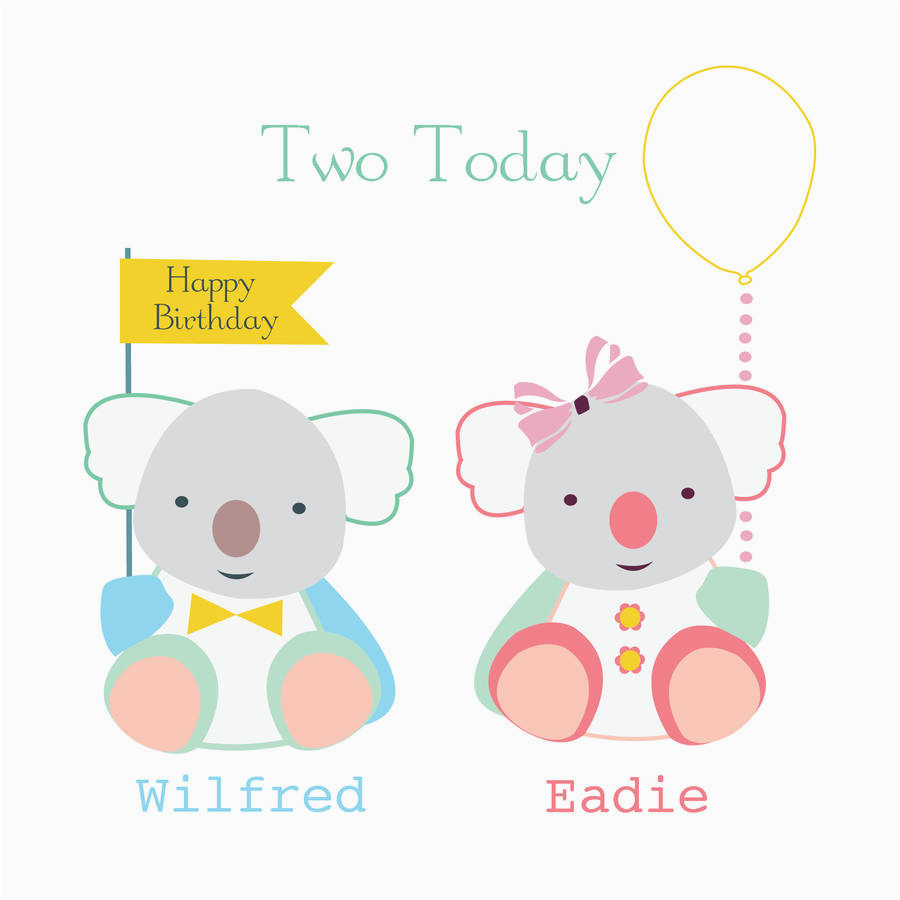happy birthday personalised koala twins greeting card